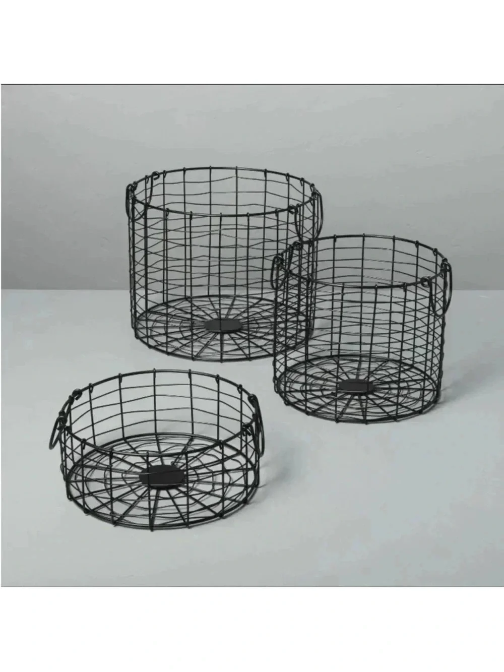 NWT Small Round Wire Metal Storage Basket with Handles Black - Hearth & Hand